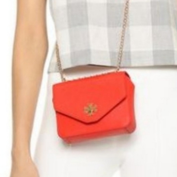 Tory Burch Kira Leather Mini Chain Clutch & Convertible Crossbody, Carnation Red - Picture 3 of 14